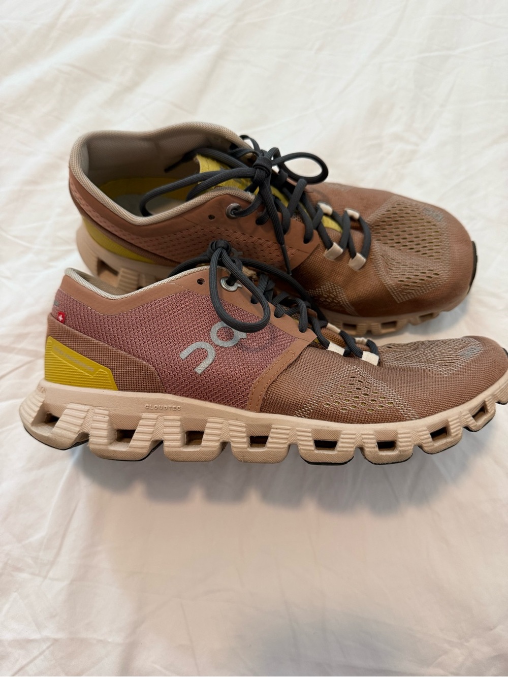 On Running Women’s Sneakers -Pink and Brown with Yellow Accents